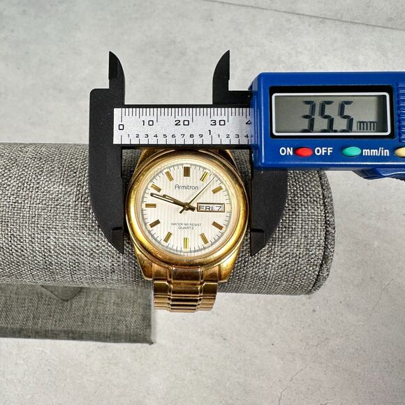 Armiton Watch Mens 35mm Day Date White Dial Gold Tone Expansion New Battery - Picture 8 of 11